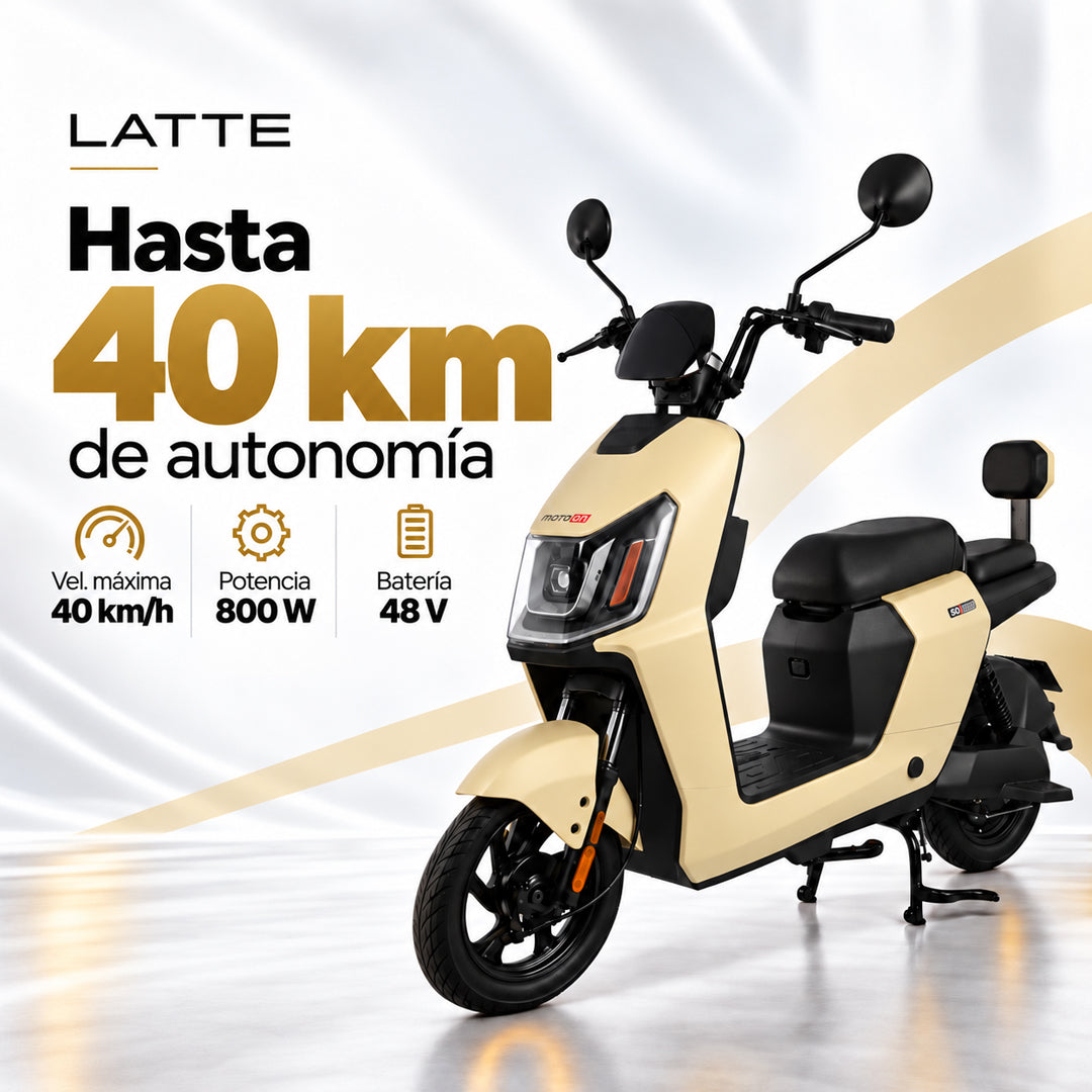 Bicimoto eléctrica Latte beige con motor 800W, autonomía de 40km y velocidad máxima 40km/h