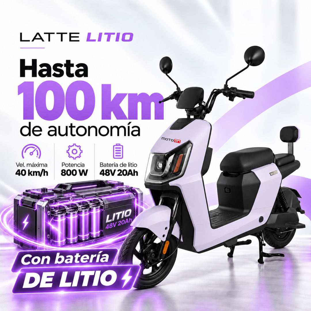 Bicimoto eléctrica Latte Litio color lila con batería 48V 20Ah, 800W de potencia y 100km de autonomía