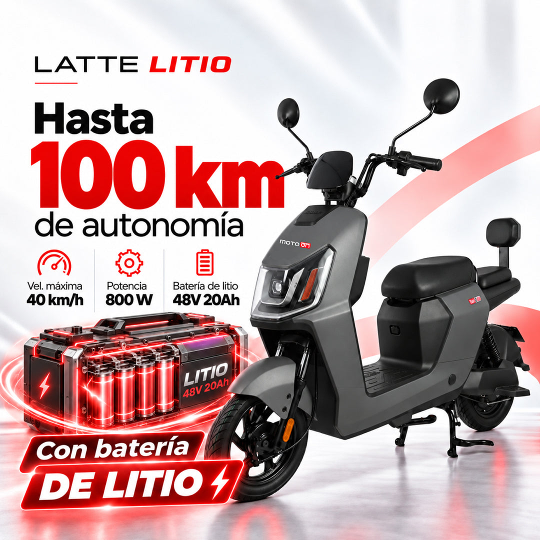 Bicimoto eléctrica Latte Litio negra, 800W, batería 48V 20Ah, 100km autonomía y 40km/h velocidad máxima
