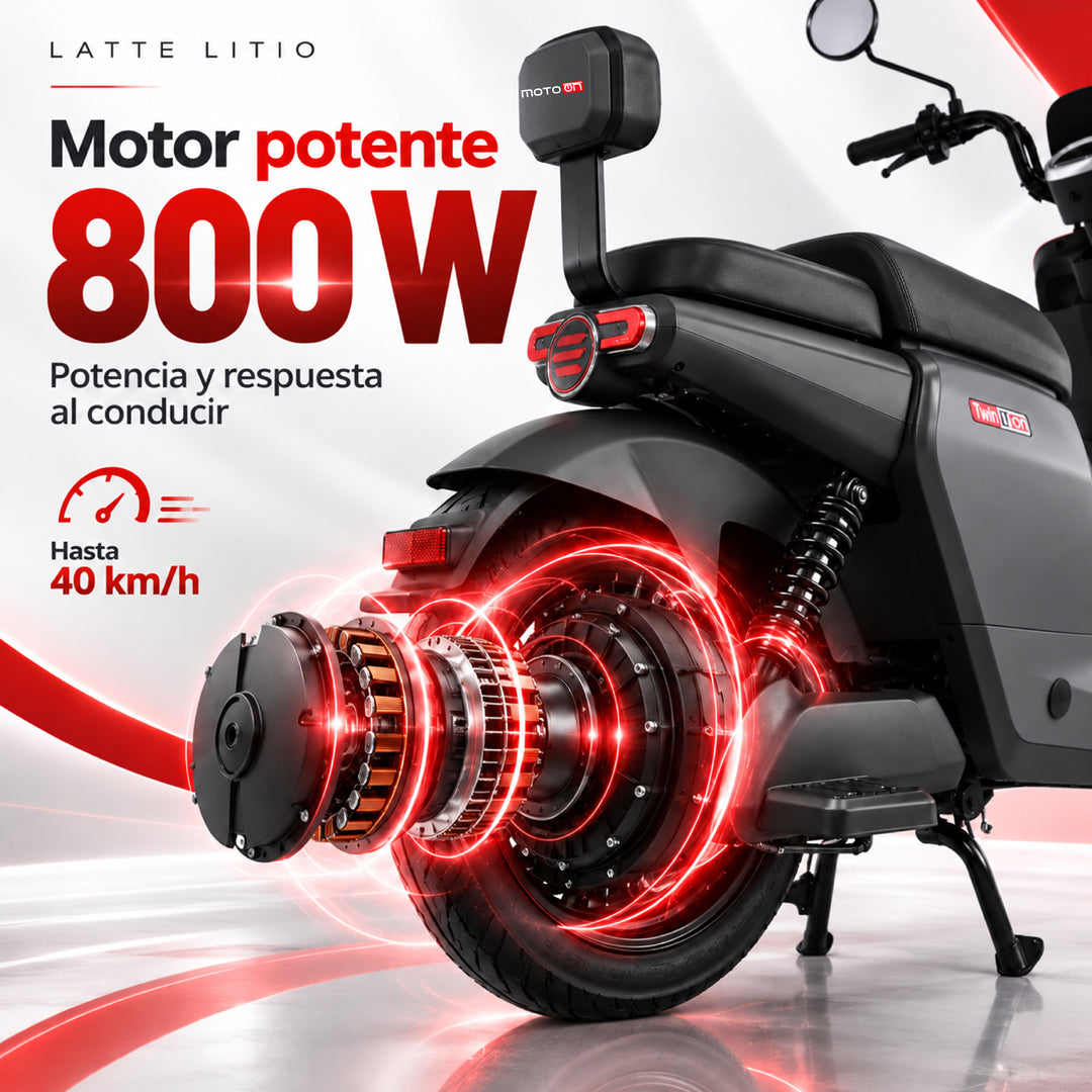 Bicimoto eléctrica Latte Litio negra con motor potente 800W, alcanza hasta 40 km/h con respuesta al conducir