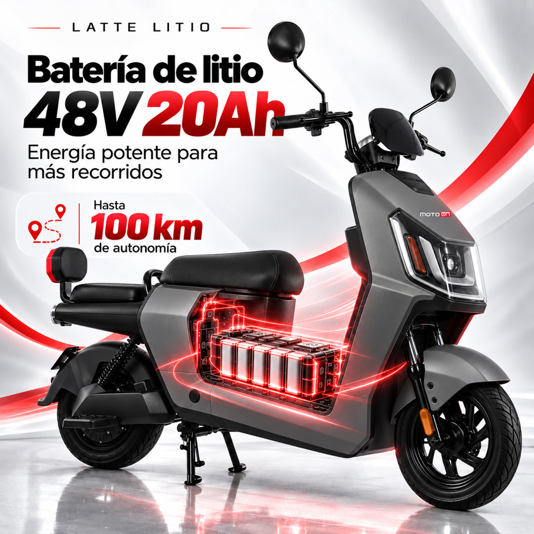 Bicimoto eléctrica Latte Litio negra con batería 48V 20Ah, autonomía hasta 100 km y energía potente para más recorridos