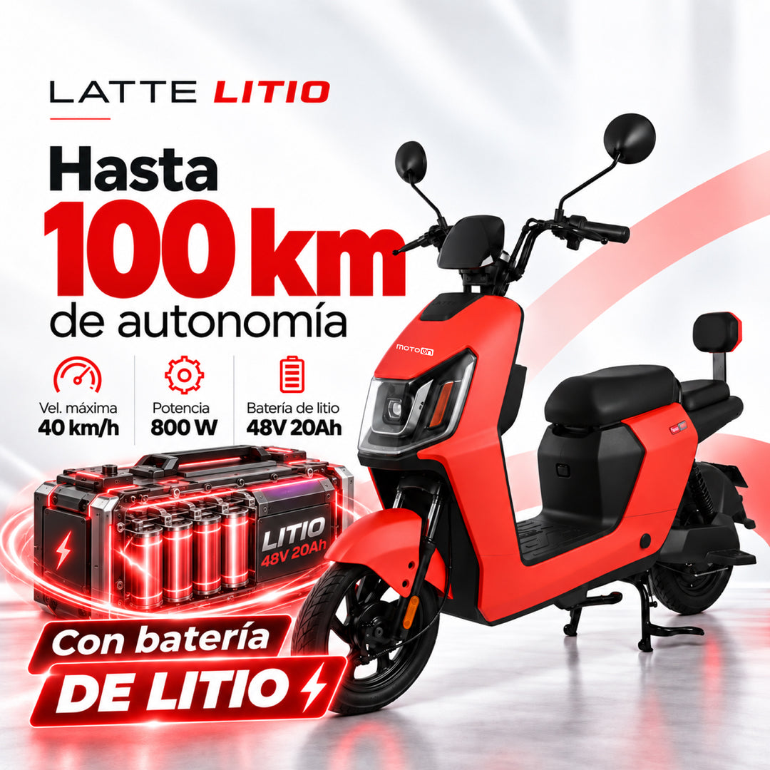 Bicimoto eléctrica Latte Litio roja con batería 48V 20Ah, 800W de potencia y hasta 100km de autonomía