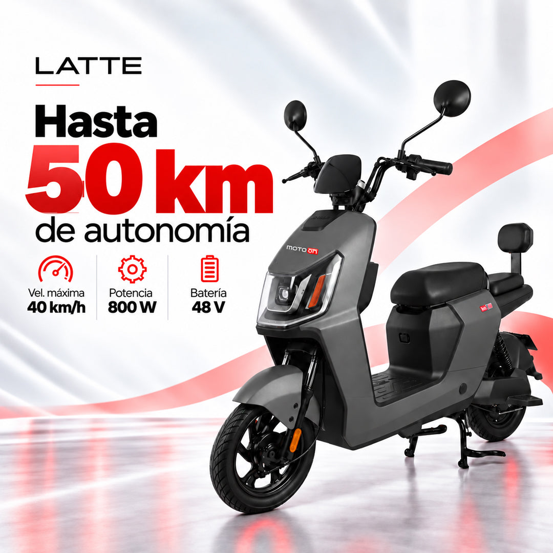Bicimoto eléctrica Latte negra de BikeOn, motor 800W, alcanza 40 km/h con autonomía de hasta 50 km