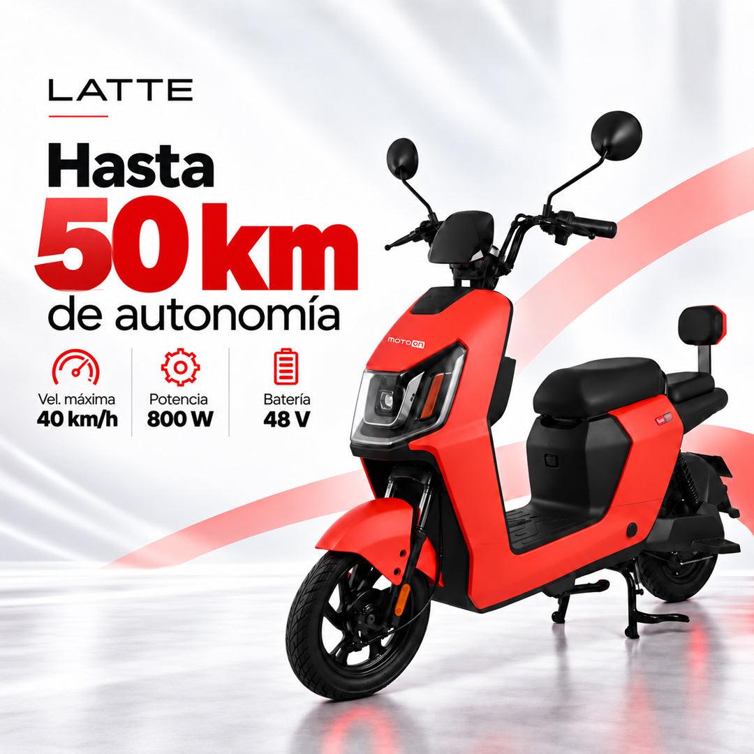 Bicimoto eléctrica Latte roja de BikeOn con motor 800W, 50 km de autonomía y velocidad máxima de 40 km/h
